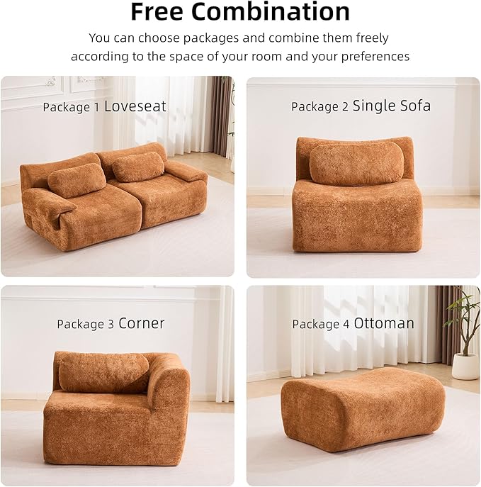 79.6 Boneless Couches for Living Room Set Cloud Modular Sectional Sofa in a Box Memory Foam Modern Couch Big Comfy Compressed Sofas Loveseat for Small Spaces Bedroom Apartment Brown
