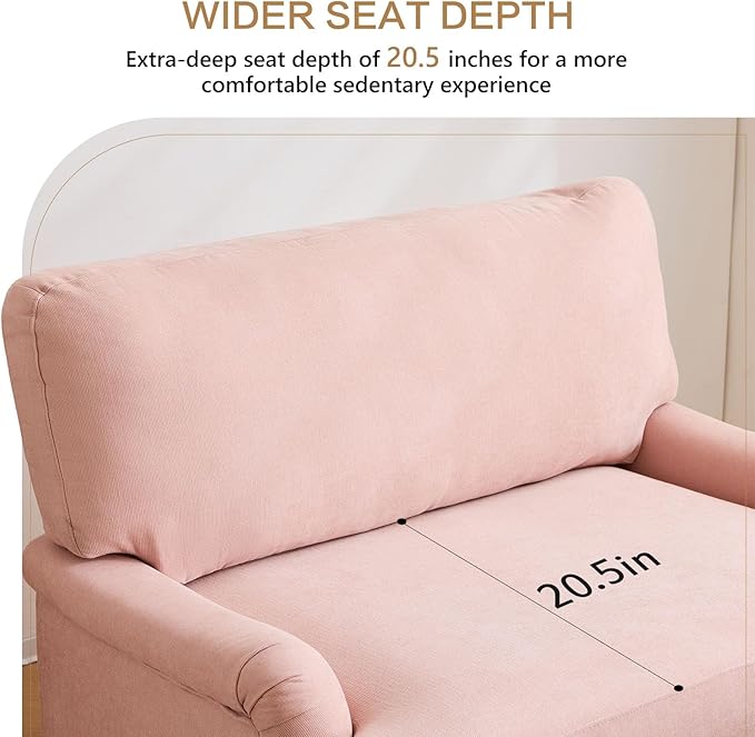 Bezseller Oversized Accent Chair Indoor 46 W Large Upholstered Single Sofa Chair and Wood Legs Big Comfy Armchair Leisure Lounge for Living Room Bedroom Apartment Reading Room(Pink)