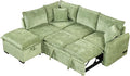 LUMISOL 82.7 Convertible Sleeper Sofa Bed with Storage Ottoman L-Shaped Sectional Sofa with Pull Out Bed USB Ports Chenille Sleeper Sofa Couch with Chaise for Living Room Green