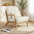 Claiks Mid-Century Modern Accent Chair Living Room Armchair with Solid Wood Frame &amp Lumbar Pillow Comfy Upholstered Lounge Chair for Bedroom Office Corduroy Beige