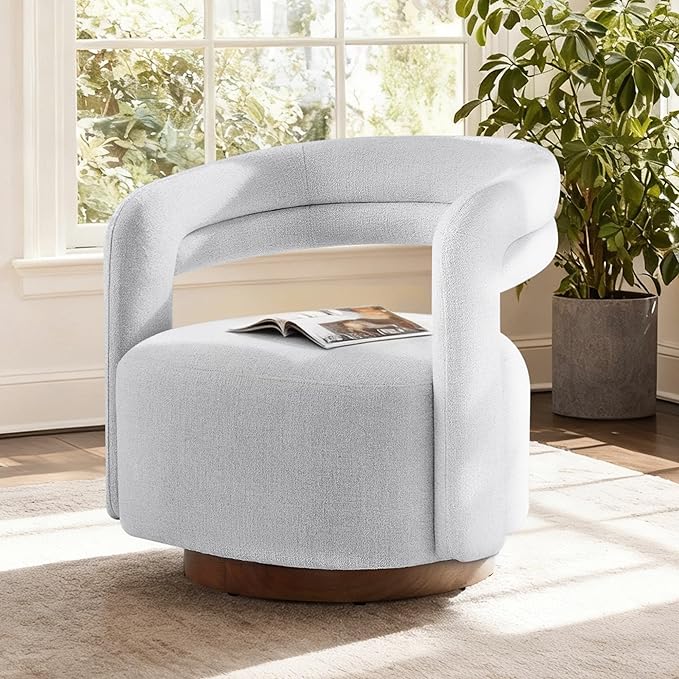 Swivel Accent Chair Set of 2 Upholstered Barrel Chair with Open Back Design Modern Arm Chair with Wooden Base for Living Room Bedroom Reading WaitingroomWhite