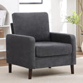 Accent Chair for Living Room Modern Reading Chair for Bedroom Upholstered Armchair with Wood Legs and Side Pockets Single Sofa Side Chair for Office Small Room Apartment Dark Grey
