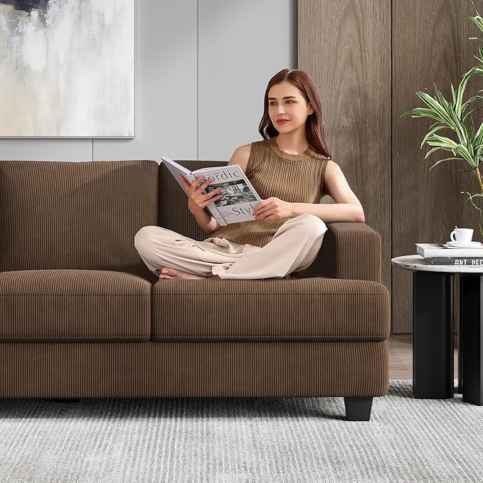 89 Inch Sofa with Extra Deep Seats Oversize 3 Seater Sofa for Living Room Modern Couch and Sofa Comfy Armrests and Seats and Backrests Easy Installation Corduroy Fabric Brown