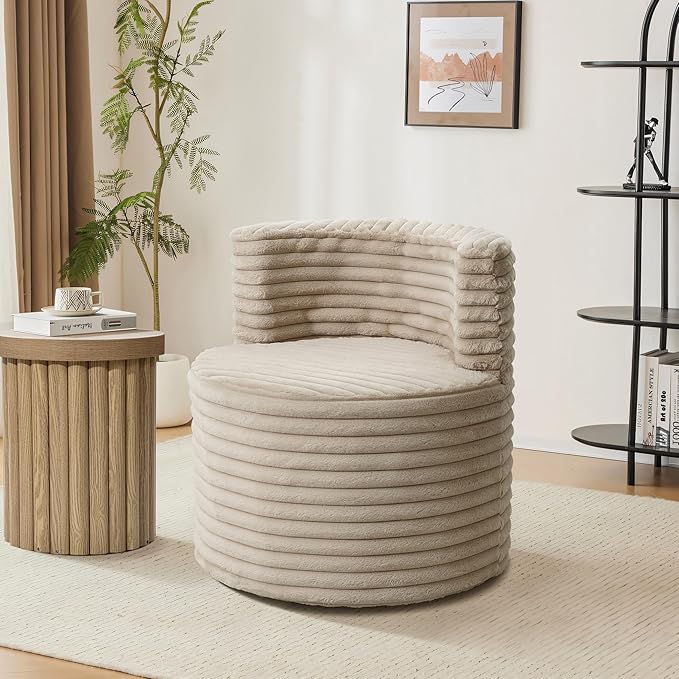 LuxenHome Swivel Barrel Accent ChairModern Upholstered Boucle Armless Chair with 360 Degree for Living Room Bedroom NurseryElegant Comfy Single Sofa Club Chair with Soft Padded ArmrestLight Brown