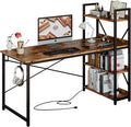 IRONCK Computer Desk 55 with Power Outlet and Storage Shelves Study Writing Table with USB Ports Charging Station PC Desk Workstation for Home Office Rustic Brown