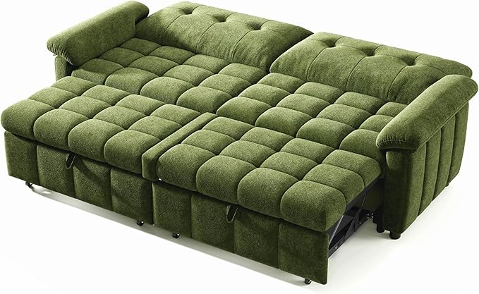 Jocisland 93” 4-in-1 Convertible Sofa Bed Cloud Sleeper Sofa Tufted Chenille 5-Position Adjustable Backrest 10-Minute Tool-Free Assembly Couches for Living Room Guest Room Green