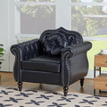 Accent Chair Modern Chesterfield Leather PU Living Room Armchair Mid-Century Modern Single Sofa Chair Upholstered Tufted Arm Chair with Pillow for Living Room Bedroom Office (Black)