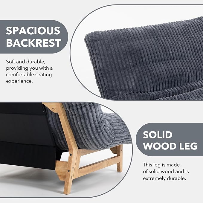 Modern Accent Chair Comfy Corduroy Upholstered Living Room Chair with Cushion Comfortable Accent Sofa Chair with Wooden Frame Armless Lazy Sofa for Living Room Bedroom (Dark Grey) | Cushion