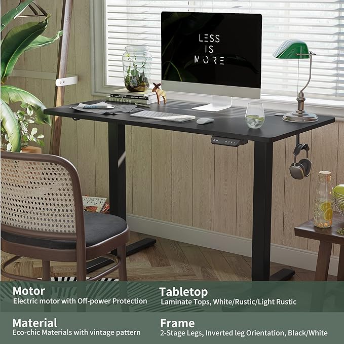 FEZIBO 48x24 Electric Height Adjustable Standing Desk Ergonomic Sit-Stand Home Office Workstation Black