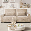 75 Inch Loveseat Sofa Velvet Fabric Couch with Storage Cup Holder Charging Ports Heightened Backrests Removable Cover Modern Comfy Couches Easy Assembly for Small Spaces Apartment
