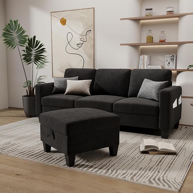 Sectional Sofa and Couches for Living Room 78 L Shaped Couch 3 Seat Modern Linen Couch with Storage Ottoman Convertible Couches for Small Space Living Room Bedroom Apartment and Office