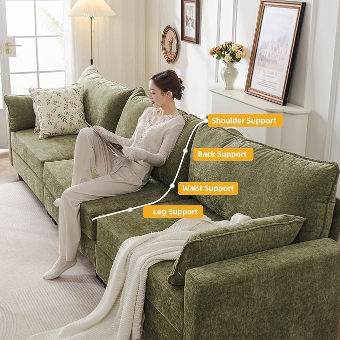 176'' Modular Sectional Sofa with All Seats StorageSleeper Sofa Bed with Throw PillowLoveseat Couches for Living RoomBedroomRemovable CoverChenilleGreen