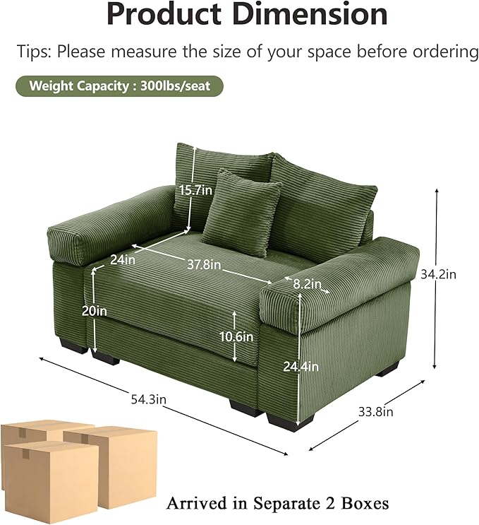 Cloud Couch Modular Sectional Sofa 54.3 Oversized Convertible Sofa Sectional Couches for Living Room Comfy Corduroy Upholstery Couch Deep Seat Extra-Wide Armrests Couches Green