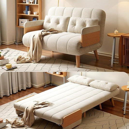 Convertible Lounger Fold-Out Sofa Bed 3-in-1 Sleeper SofaAdjustable Backrest Modern-Style Sofa for Small Spaces Bedrooms &amp Offices(Beige43.31)