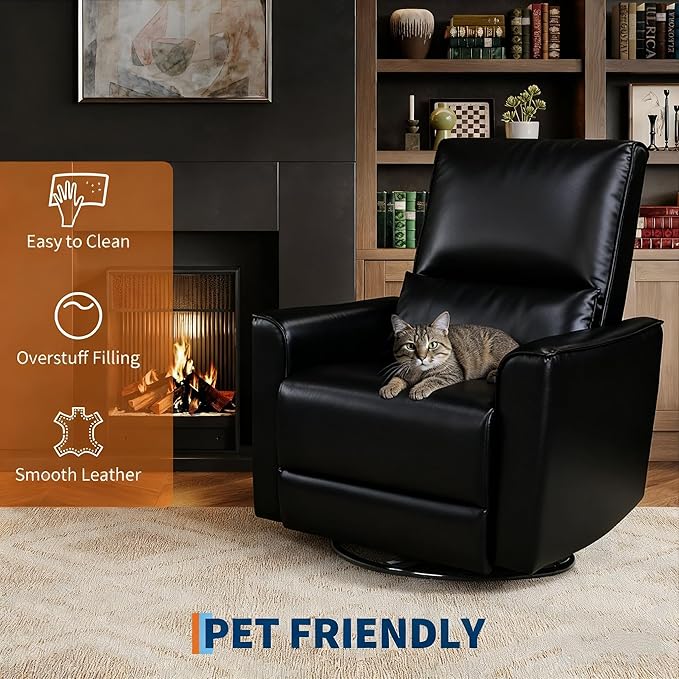 GAOMON Swivel Rocking Recliner Chair Manual Leather Recliner Glider with Lumbar Support &amp Padded Armrest Comfortable Rocker Nursery Single Sofa for Living Room and Bedroom (Charcoal)