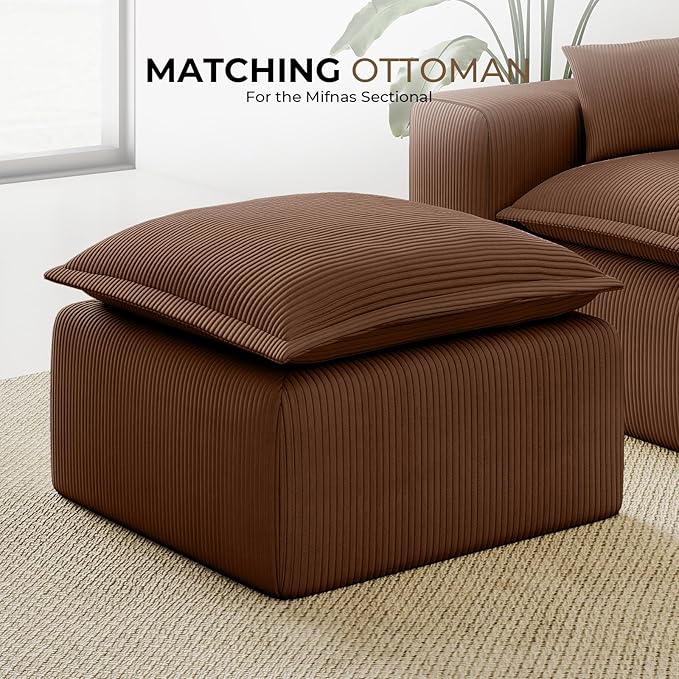 Brown Corduroy Pouf for Modular Sectional Sofa Matching Accessory for Living Room Bedroom and Apartment