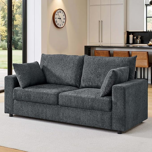 71 Loveseat Sofa Upholstered Love Seat with Deep Cushions &amp Removable Pillows Modern Polyester Couch for Bedroom Living Room &amp Office (Blue Gray)