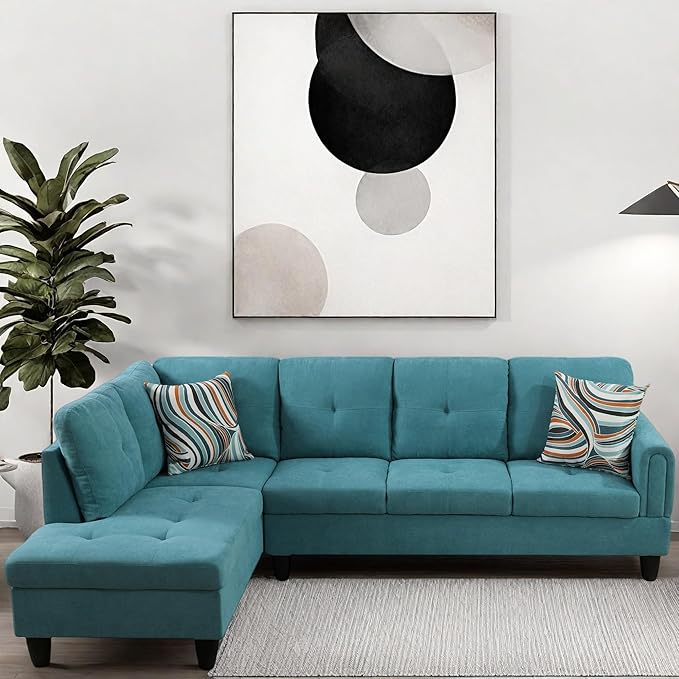 L Shaped Couch Modular Sectional Sofa with Chaise Modern Modular Sofas Furniture Sofa Couches for Living Room/Apartment/Office/Bedroom Teal Blue