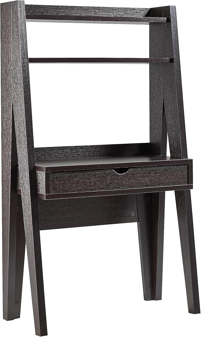 Ladder Desk Home Office Study Desk with Drawer and Two Shelves in Red Cocoa