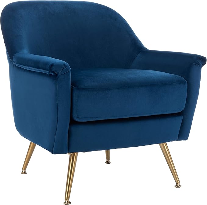 Safavieh Home Brienne Retro Glam Navy Velvet and Brass Arm Chair