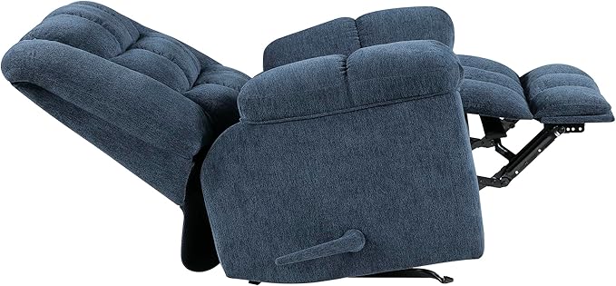 Lexicon Chenille Rocker Reclining Chair for Adults Rocker Pull Handle Recliner Nursery Chair for Living Room/Bedroom High Back Pillow Top Arms High Density Foam Cushions Blue