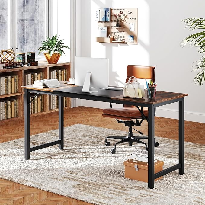 GOFLAME 63” Computer Desk Heavy Duty Metal Frame Laptop Table Writing PC Table Rectangle Home Office Desk Conference Table Meeting Room Boardroom Desk Working Task Desk for Bedroom Study