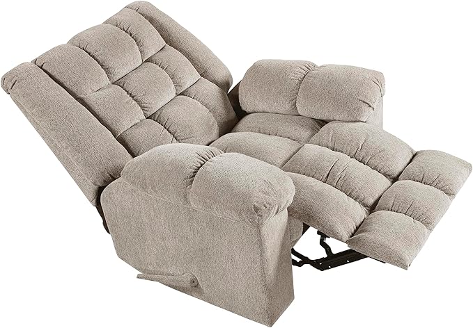 Lexicon Chenille Rocker Reclining Chair for Adults Rocker Pull Handle Recliner Nursery Chair for Living Room/Bedroom High Back Pillow Top Arms High Density Foam Cushions Light Brown