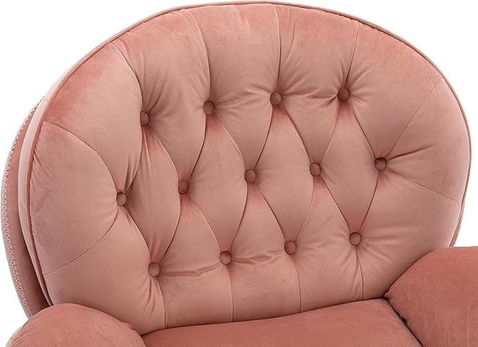 Accent Chair TV Chair Living Room Chair with Ottoman Modern Velvet Lounge Chair with Ottoman Set with Metal Legs Swivel Leisure Chair for ClubHome Office (Pink/TV@)