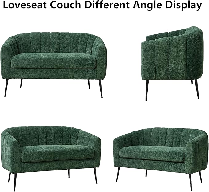 50.2 Small Sofa Couch for Small SpacesModern Green Corduroy Loveseat CouchesOval 2 Seater Sofas Love Seat with Black Metal Legs for ApartmentBedroomRV. (Green 50.2)