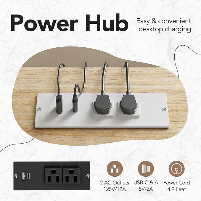 HUANUO U-Shape Standing Desk with LED Strip &amp Power Outrlets 2-Tier Height Adjustable Sit Stand up Gaming Desk with Power Strip Holder Large Computer Table for Home Office Light Walnut
