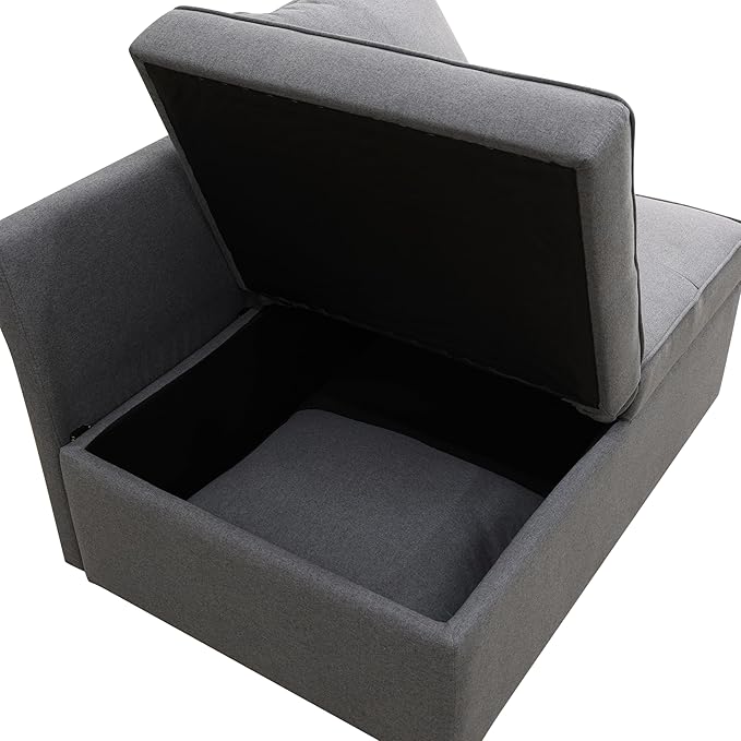 Convertible Ottoman Sofa with Storage Modern Sackcloth Futon Couch with 2 Pillows Adjustable Backrest Recliner Folding Loveseat for Living Room Apartment Dorm OfficeGrey