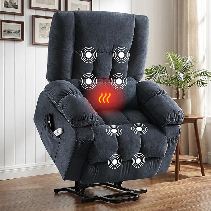BOSMILLER Power Lift Recliner Chair with Massage and Heat for ElderlyElectric Lift Chair with USB Charging Runction and Side Pockets Suitable for Living Rooms and bedroomsBlue