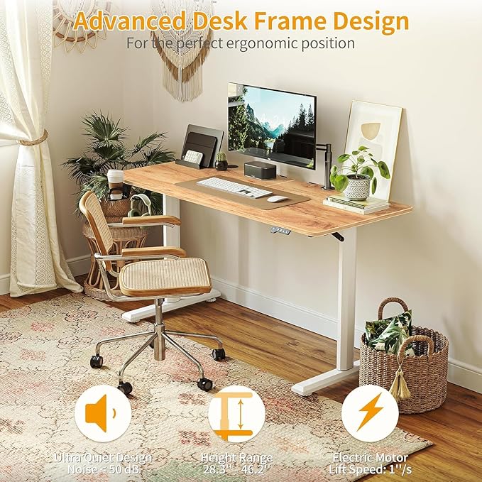 FEZIBO Height Adjustable Electric Standing Desk 44 x 24 Inches Stand up Table Sit Stand Home Office Desk with Splice Board Light Rustic Brown