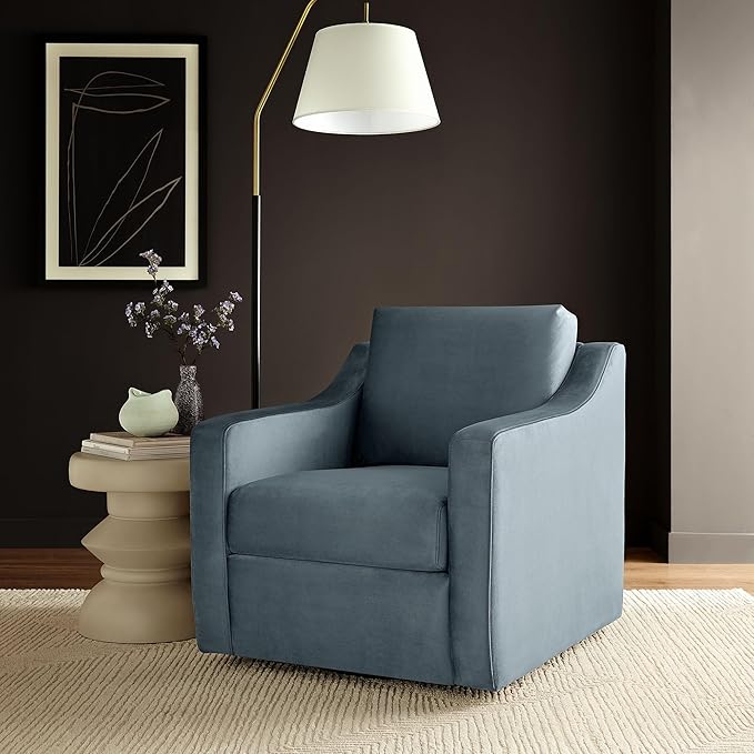 Modway Liora Performance Velvet Swivel Accent Chair in Cadet Blue Comfortable Stain-Resistant Velvet Armchair with Curved Armrests for Living Room Bedroom Reading Nook