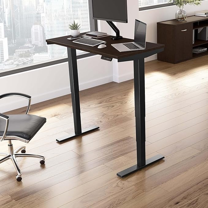 Move 40 Series by Bush Business Furniture 48W x 24D Electric Height Adjustable Standing Desk in Mocha Cherry with Black Base