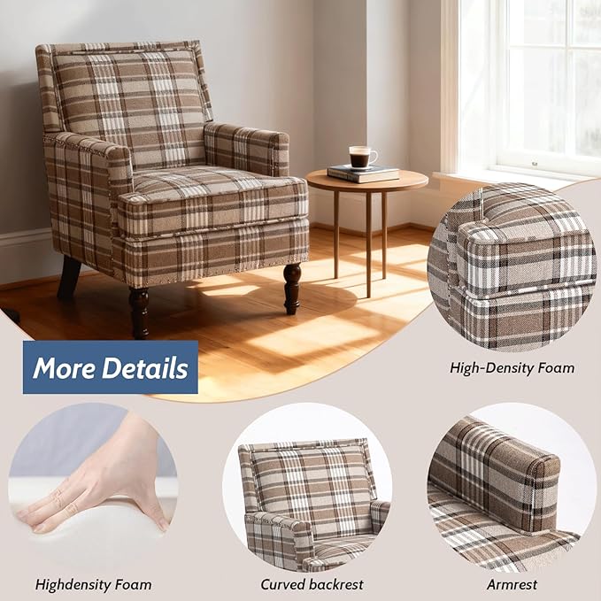 Mid Century Modern Accent Chair Upholstered Comfortable Living Room ChairArmchair Stylish Accent Furniture for Bedroom Office Neutral Home Decor Chair (Striped Brown)