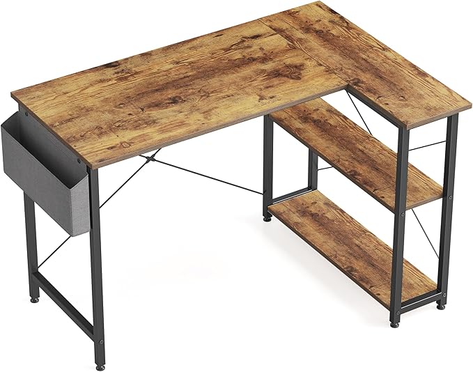 Cubiker L Shaped Desk 40 Computer Desk with Reversible Storage Shelves Home Office Corner Desk Study Writing Gaming Table Deep Brown