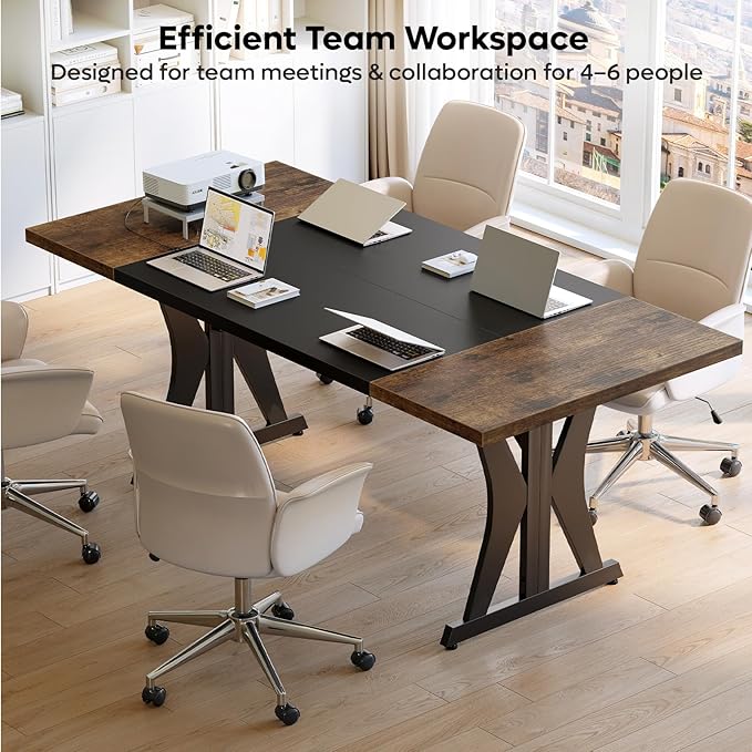 Bestier 70 Inch Large Executive Desk Modern Simple Computer Office Desk with Thickened Desktop Wood Metal Conference Room Table for Home Office Business &amp Writing Rustic Brown