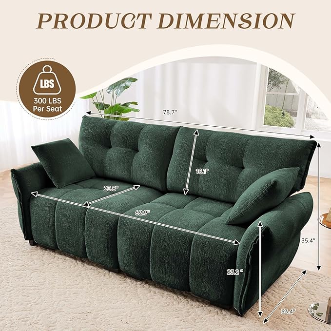 Leyu&ampHafort Modular Sectional SofaCloud Sectional Couch with Deep SeatModern Modular Couch with Movable OttomanChenille Sofa with Throw Pillows for Living RoomBedroom (79-LoveseatGreen)