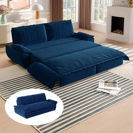73.2 Queen Pull Out Sofa Bed 3-in-1 Convertible Sleeper Sofa Velvet Small Loveseat Couch Bed with 2 Throw Pillows Multi-Functional Couches for Living Room Apartment and Office