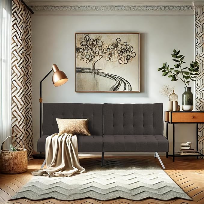 Convertible Sofa Bed Adjustable Couch Sleeper - Fabric Loveseat Futon Bed with Breathable Chenille Metal Legs and Adjustable Lounge - Perfect for Compact Living Space