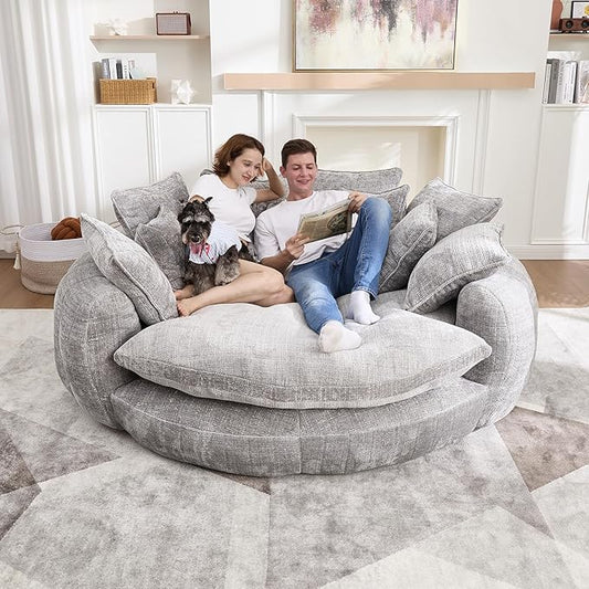 Oversized Sleeper Sofa Bed 81'' Round Chaise Lounge Chair Indoor Modern Chenille Boneless Couch Loveseat Plush Couch Cloud Couches Comfy Bean Bag Chair for Living Room Apartment (Light Grey)