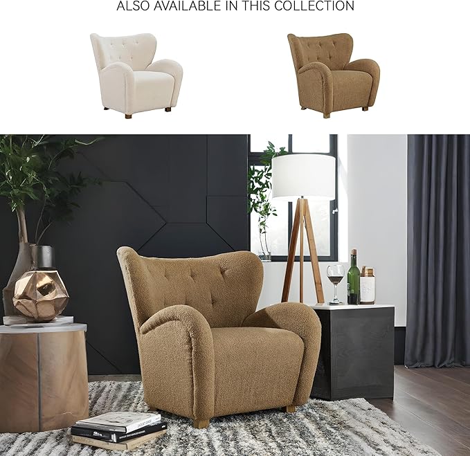 Signature Design by Ashley Larbell Contemporary Faux Shearling Tufted Upholstered Accent Chair with Wingback Light Brown