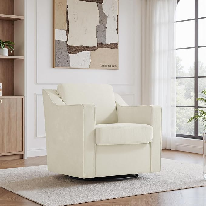 Swivel Accent Chair Modern Round Barrel Arm Chair for Living Room Bedroom Comfy Club Reading Chairs for Adults (Chenille Beige Set of 2)