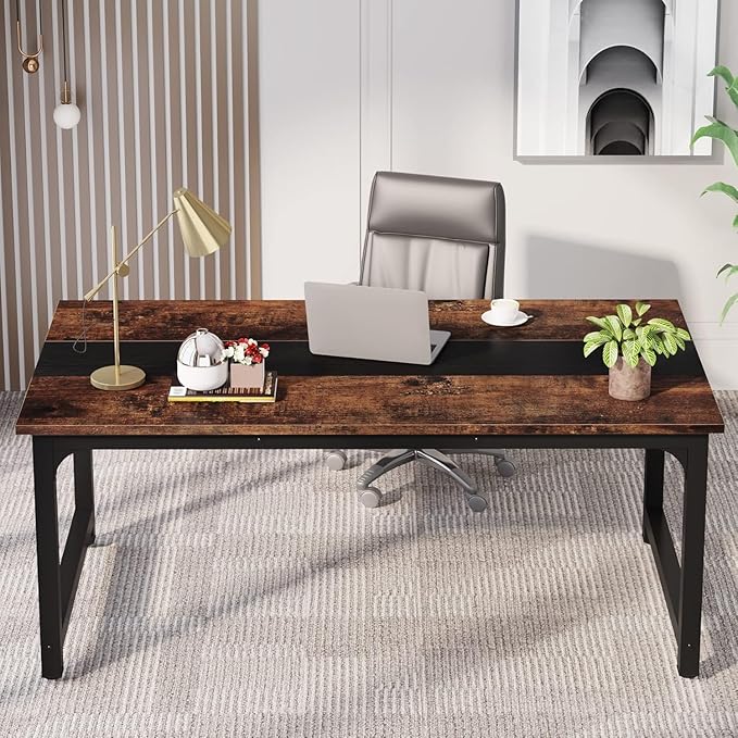 LITTLE TREE 63 Inch Large Executive Office Desk Simple Computer Workstation with 31.5 inch Extra Wide Desktop for Home Office