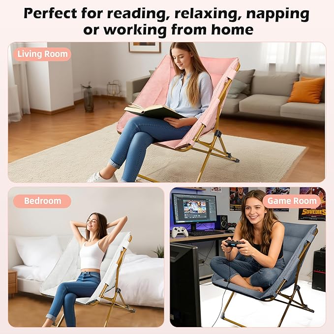 Comfy Saucer Chair for Adults Soft Faux Fur Bedroom Chair Cozy Folding Lounge Chair Reading Chair for Living Room Dorm &amp Bedroom Pink