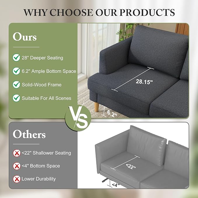 Loveseat Sofa 56 Small Couches for Small Spaces Mid Century Love Seat Couches for Living Room Upholstered 2-Seater Deep Couch for Bedroom Apartment Dark Grey