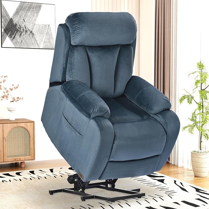 Power Lift Chair Recliners for Elderly Modern Adult Power Lift Recliner Velvet Upholstery Electric Lift Chair Recliner with Remote Side Pocket for Living Room