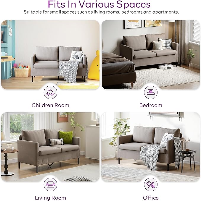 TYBOATLE Modern Small Loveseat Sofa Couch for Living Room 51 Inch Upholstered 2-Seater Love Seats w/Iron Legs for Compact Small Space Apartment Bedroom Dorm Office (Beige)