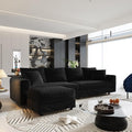 102.4'' Oversized Corduroy Couch Modular Sectional Sofa with Ottoman Upholstered 4 Deep Seat L Shape Sofa Convertible Cloud Couches with Chaise Lounge for Living Room Apartment Black